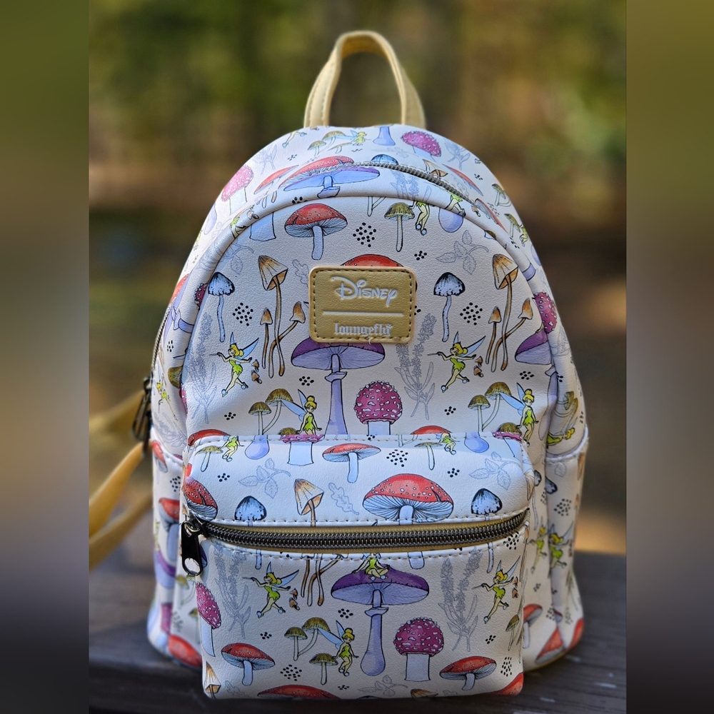 Pre-owned Loungefly Mini Backpack - Tinkerbell Mushroom Design, Rare Find!